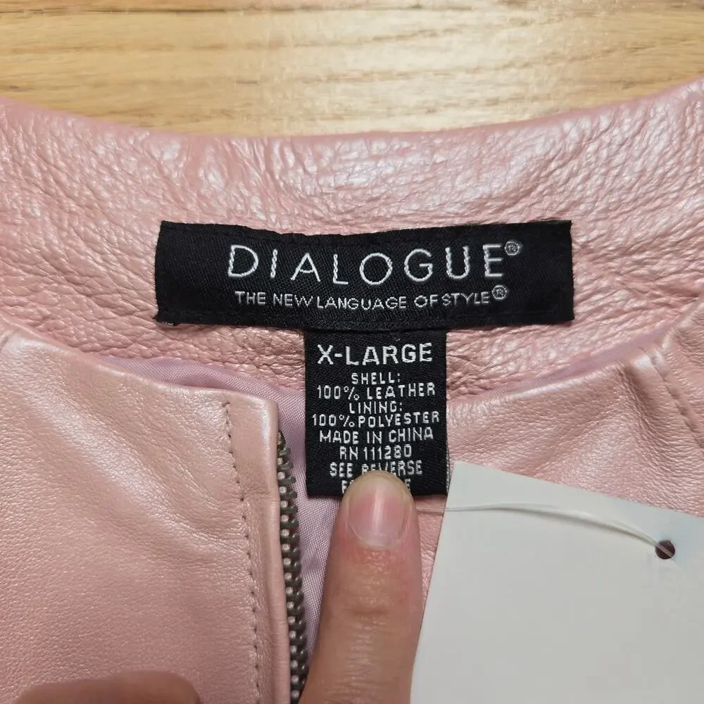 New Dialogue Pink Pearlescent Leather Jacket Zip Up